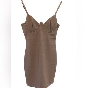 FASHION NOVA MINI Tan Bodycon Adjustable Spaghetti Strap Slip Dress Size Medium